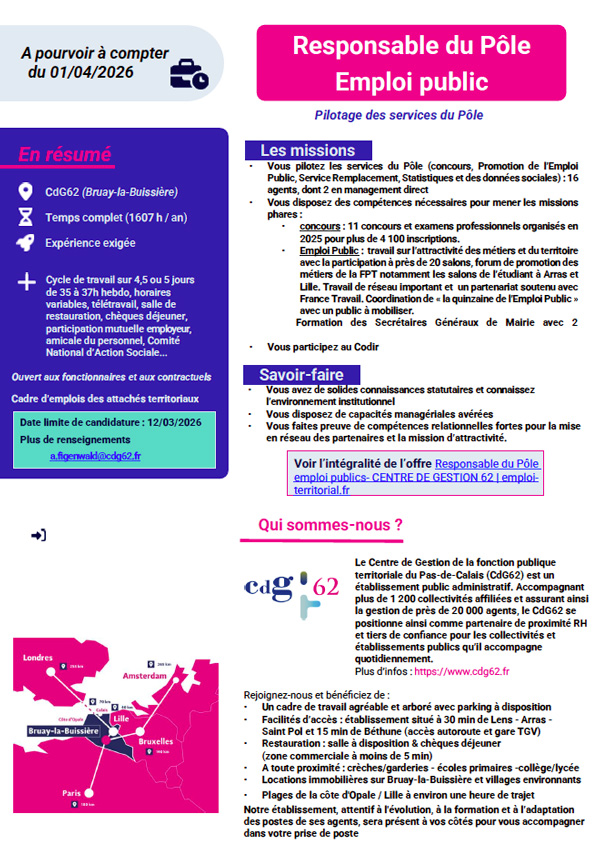 Offre d'emploi - Responsable de pôle emploi public