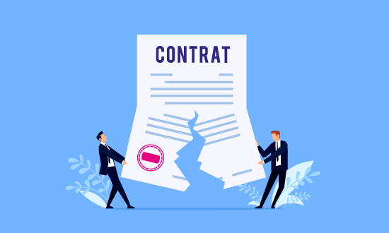 Illustration - Concept de rupture de contrat, deux hommes déchirent un contrat papier